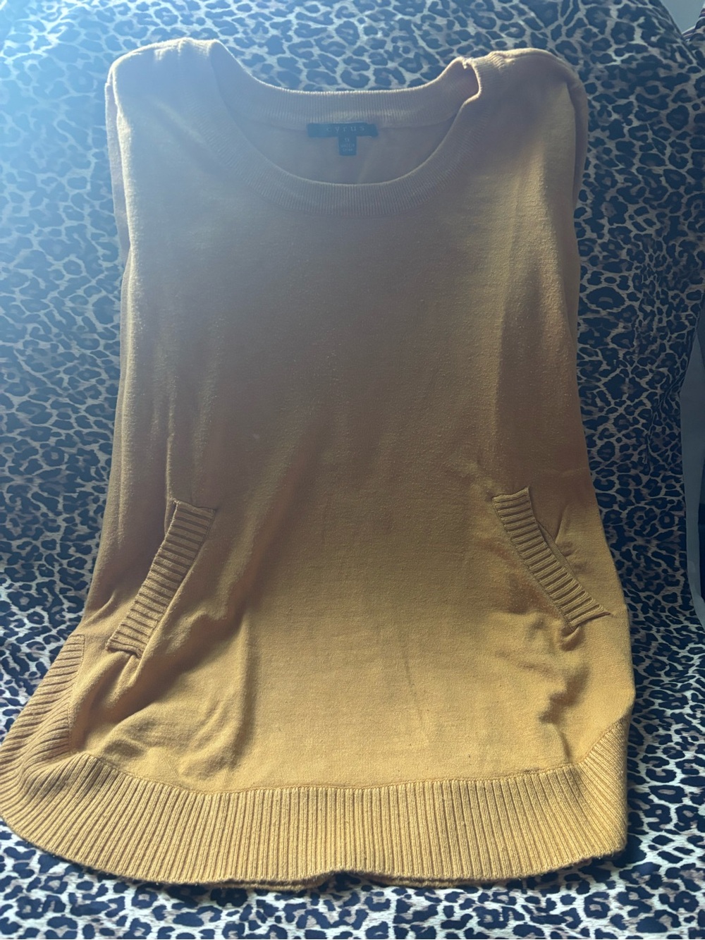 St. John's Bay Women's Mustard Crewneck Sweater with front pockets